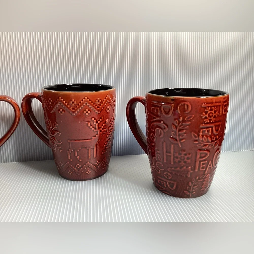 Set of 4 Pfaltzgraff Red Christmas Ceramic Mugs